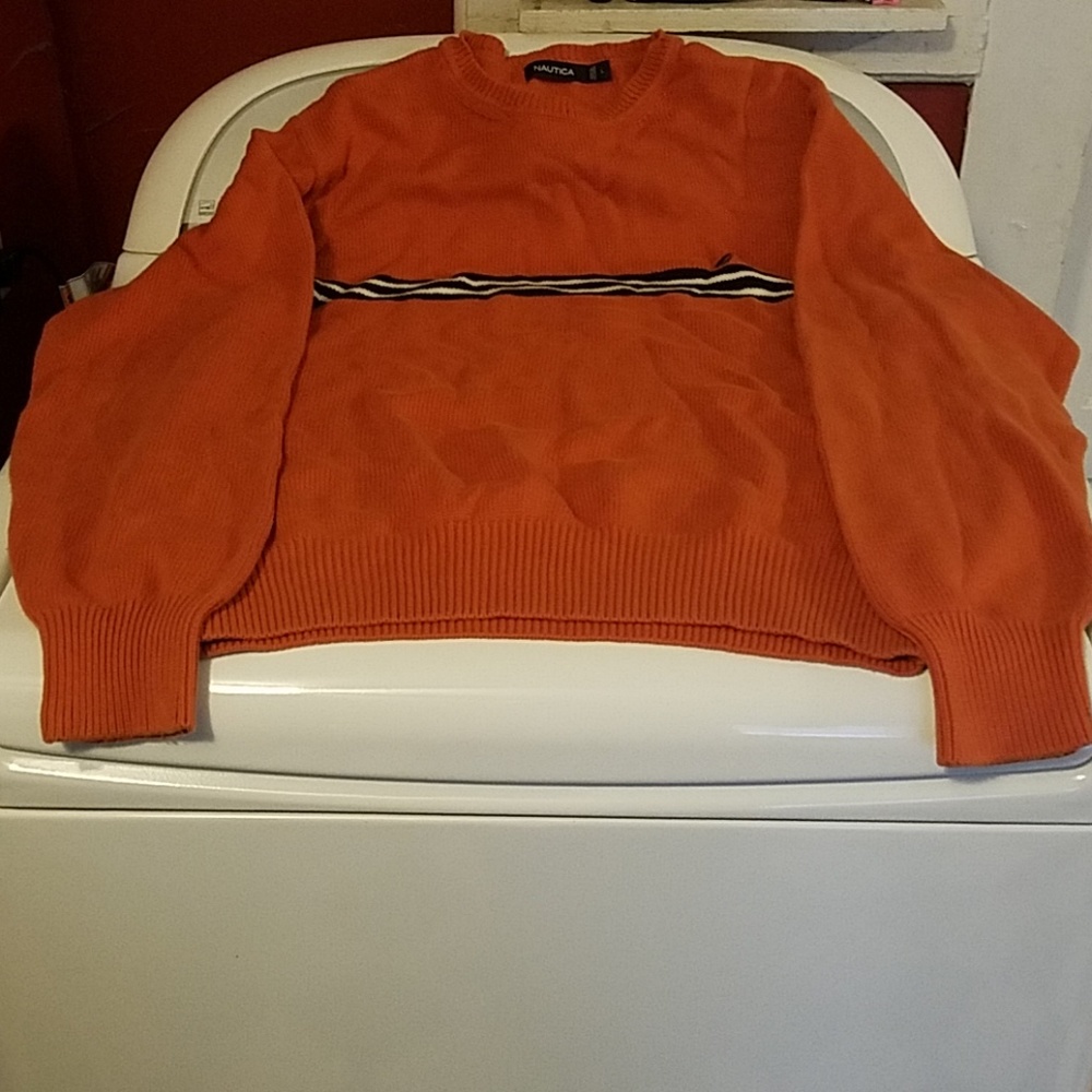 Mens nautica orange pull over sweater sz L